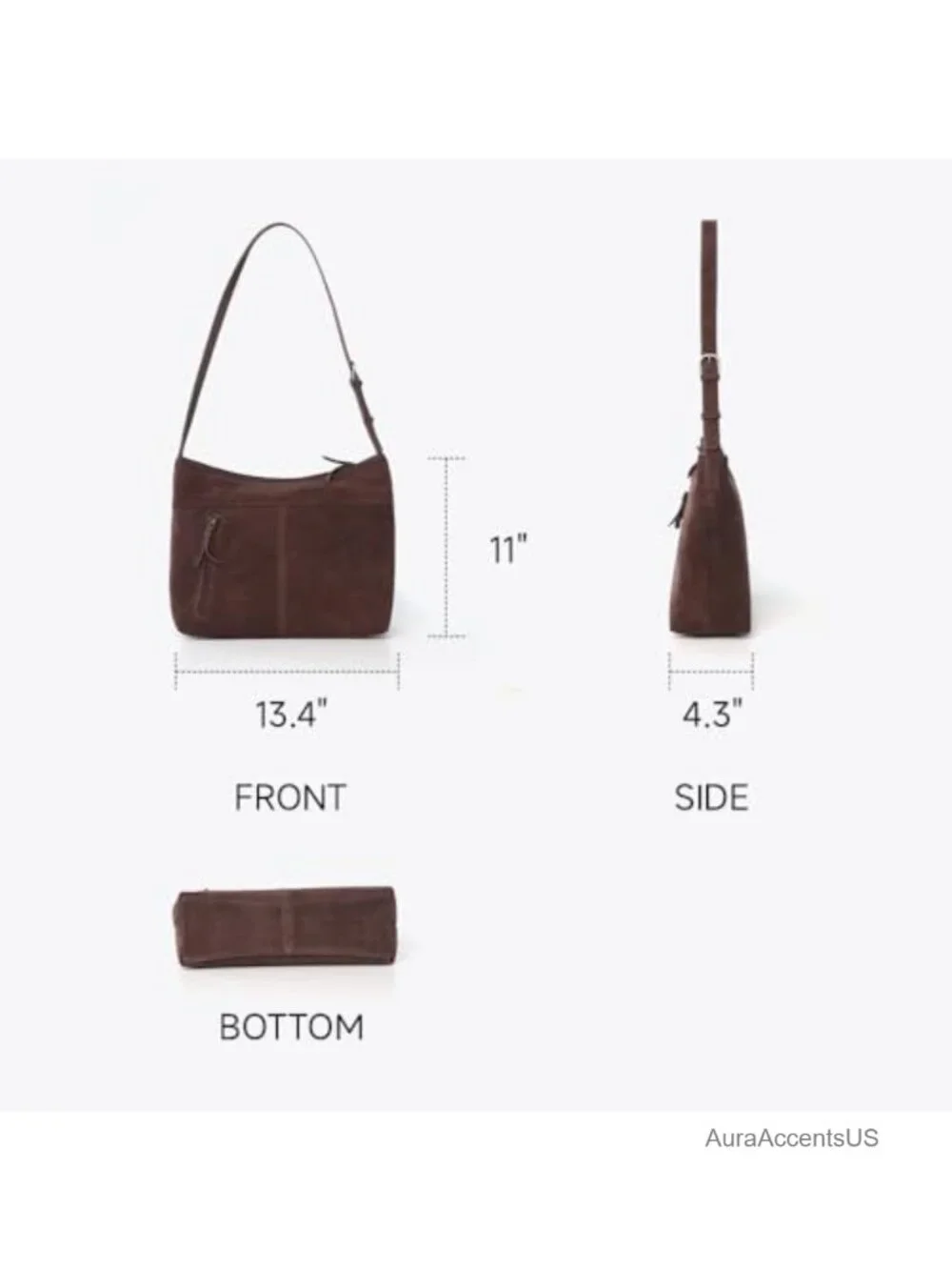 Genuine Suede Leather Hobo Handbag Adjustable Shoulder Crossbody Purse Zip Top